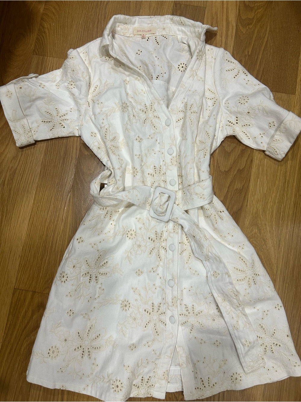 Solitaire White Eyelet Embroidered Shirt Dress
